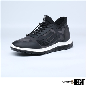 [70062D] รองเท้าผ้าใบเสริมส้นชาย เพิ่มความสูง 7 ซม. Black Leather Ajax Trainers
