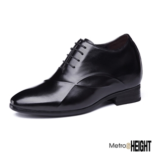 [10005559] รองเท้าเสริมส้นชาย รองเท้าเพิ่มความสูงชาย 10 เซ็นติเมตร Black Leather Joyce Shoes
