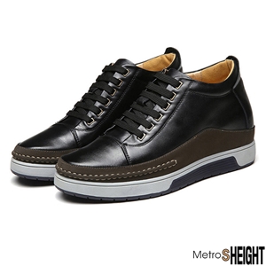[8005091] รองเท้าผ้าใบเสริมส้นชาย รองเท้าเพิ่มความสูง 8 เซ็นติเมตร Black Leather Ernest Shoes