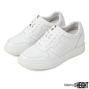[70091D] รองเท้าผ้าใบเสริมส้น เพิ่มความสูง 7 ซม. White Leather Miyata Trainers