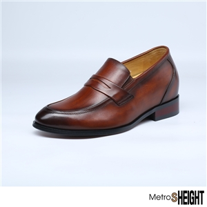 [700H10-2] รองเท้าเสริมส้นชาย รองเท้าเพิ่มความสูง 7 ซม. Brown Leather Livino Shoes