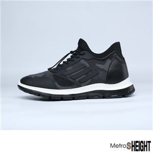 [70062D] รองเท้าผ้าใบเสริมส้นชาย เพิ่มความสูง 7 ซม. Black Leather Ajax Trainers