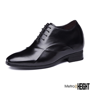 [10005559] รองเท้าเสริมส้นชาย รองเท้าเพิ่มความสูงชาย 10 ซม. Black Leather Joyce Shoes