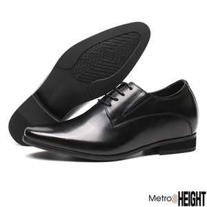 [80011D] รองเท้าเสริมส้นชาย รองเท้าเพิ่มความสูง 8 ซม. Black Leather Chester Shoes