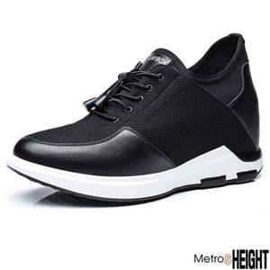 [10005561] รองเท้าผ้าใบเสริมส้นชาย รองเท้าเพิ่มความสูง 10 ซม. Black Leather Play Trainers
