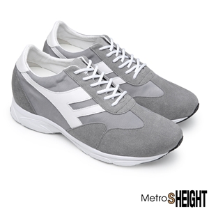 [80071D] รองเท้าผ้าใบเสริมส้น เพิ่มความสูง 8 ซม. Grey Leather Ware Trainers