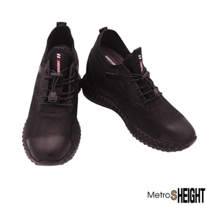[10005512] รองเท้าผ้าใบชายเสริมส้น เพิ่มความสูง 10 ซม. Black Leather Paramo Shoes
