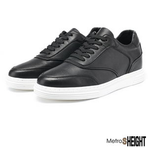 [7000501] รองเท้าผ้าใบเสริมส้น เพิ่มความสูง 7 cm. Black Leather Rex Trainers