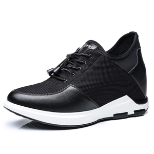 [10005561] รองเท้าผ้าใบเสริมส้น เพิ่มความสูง 10 เซ็นติเมตร Black Leather Play Trainers