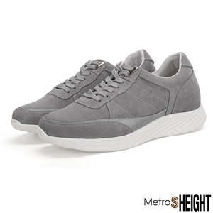 [700301D] รองเท้าผ้าใบเสริมส้น เพิ่มความสูง 7 ซม. Grey Leather Pullman Trainers