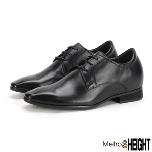 [70035DX] รองเท้ารับปริญญาเสริมส้น เพิ่มความสูง 7 cm. Black Leather Wesly Shoes
